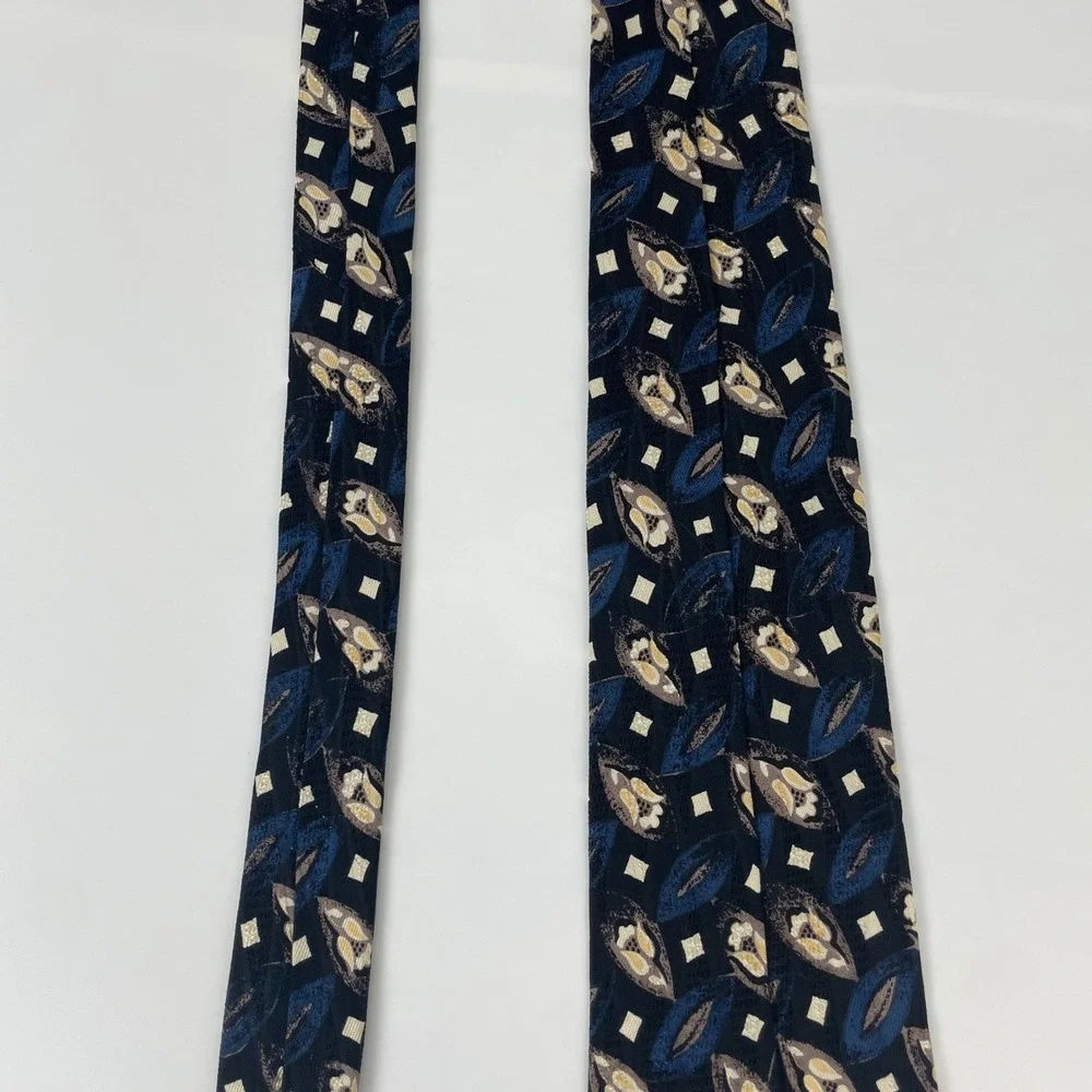 Vintage Robert Talbott Studio Nordstrom Extra Long Silk Tie Black Blue Abstract